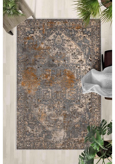 Kaymaz Taban Yıkanabilir Halı Mutfak, Salon, Yatak Odası İçin Modern Dijital Baskı Halı Slnhalı27 - 0094 Çok Renkli