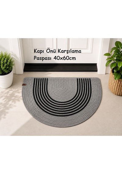 Üt Hasır D Paspas, Kapı Önü Karşılama 40x60 -gri Siyah Çizgili Gri - Siyah