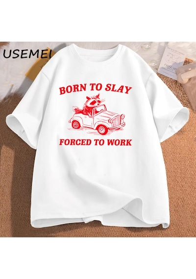 Flood Of Style Doğan Öldürmek Zorunda T Shirt Çalışmak Boy Retro Karikatür Grafik T Shirt Meme Çöp Panda T-s Beyaz