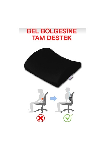 Siyah Ortopedik Sırt Yastığı Ev Ofis Oto Koltuğu Bel Destek Minderi