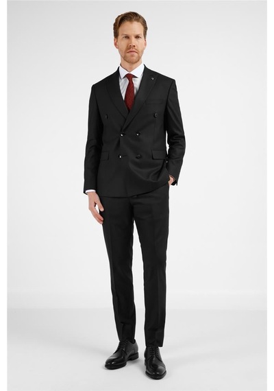 İmza Siyah Kırlangıç Yaka 6 Drop Slim Fit Takım Elbise 1001255172 Siyah