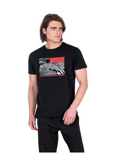 Pierre Cardin 6044 Erkek Kısa Kollu Penye Pijama Takımı-siyah Siyah