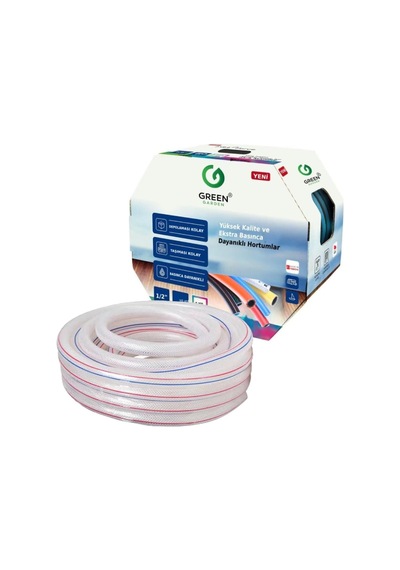 Greengarden 281220 Flex Örgülü Şeffaf Bahçe Hortumu 1/2-20 Mt