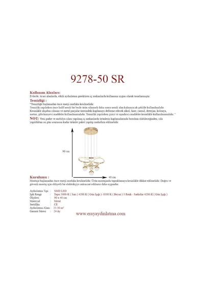 Eray Aydınlatma 9278-50 Sr 4 Toplu Gold Led Avize Sarı