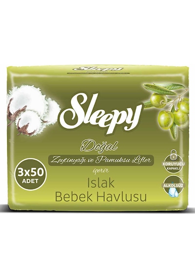 Sleepy Doğal Zeytinyağlı Islak Bebek Havlusu 3 X 50 Adet