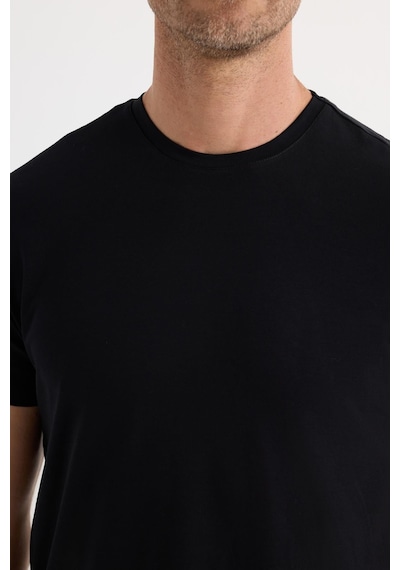 Tudors Erkek Slim Fit Dar Kesim Pamuklu Yumuşak Doku Likralı Esnek Kumaş Basic Siyah Bisiklet Yaka Tişört-20409