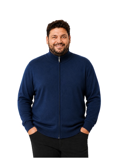 Battalmoda Erkek Büyük Beden İndigo Fermuarlı Dik Yaka Pamuklu Hırka 3xl-4xl-5xl-6xl