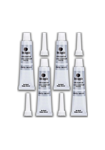 Gümüş Gri Kontür Boyası 20 Ml 4 Adet Red Apple Cam Vitray Boyası Kontur Boyası Ana Hatları Çizme Sanatsal Hobi