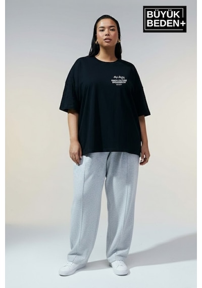 Superlife Süperlife Kadın Büyük Beden Chef's Selection Baskılı 3xl-6xl Bisiklet Yaka Tshırt Spr25btsk510-04 Siyah