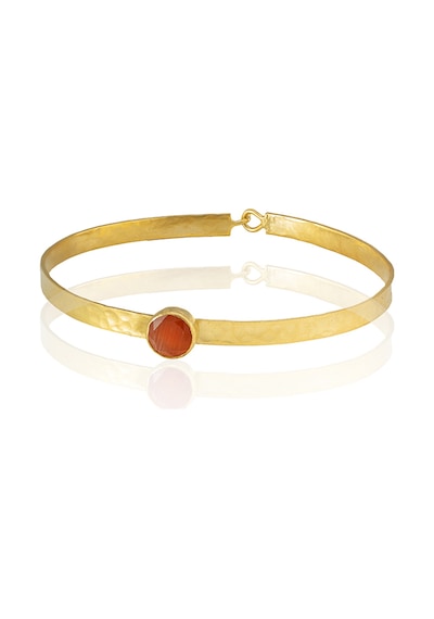 Kadir Jewellery 22 Ayar Altın Kaplama El İşçiliği Zirkon Taşlı Kadın Kelepçe Bilezik Kırmızı