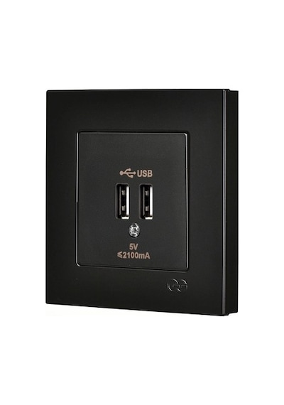 Metalik Siyah 2 Usb Çıkışlı 5v Şarj Prizi İle Modern Çözüm