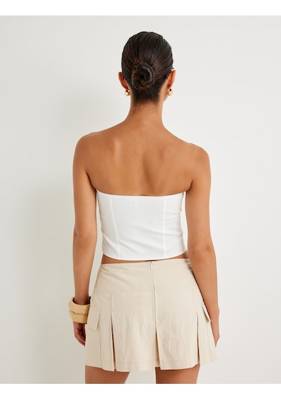 Koton Crop Straplez Büstiyer Kat Detaylı Renk Kontrastlı Slim Fit Kırık Beyaz 4sak30165ew Ekru