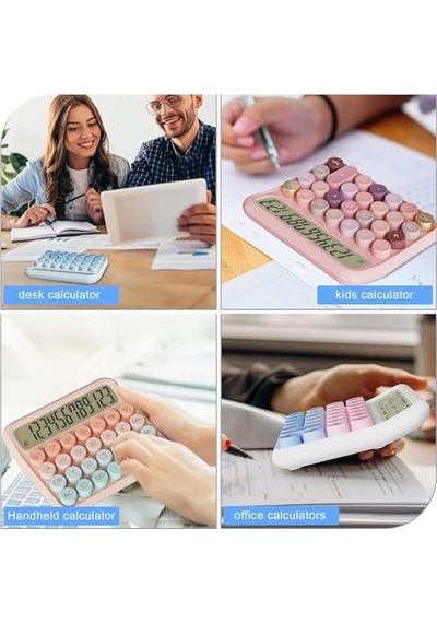 Renkli Dijital Hesap Makinesi, 15.5 Cm X 13.5 Cm, Lcd Ekranlı, Ev Ve Ofis İçin 124-Pembe