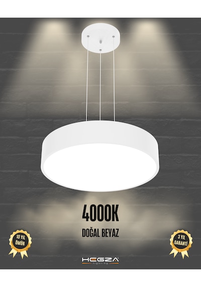 Drum 40cm Beyaz Kasa, Doğal Beyaz Işık Modern Sarkıt Led Avize Beyaz