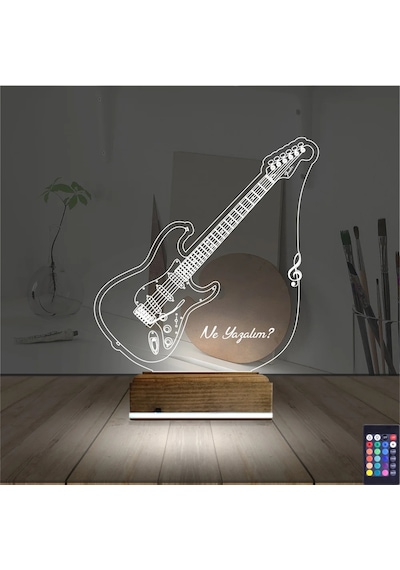 Luvivia Elektro Gitar Müzik Kişiye Özel 3d Lamba - Masa Gece Lambası V1 Şeffaf