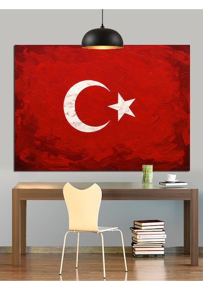 Türk Bayrağı Sade Tasarım Dekoratif Kanvas - Mdf Ahşap Tablo