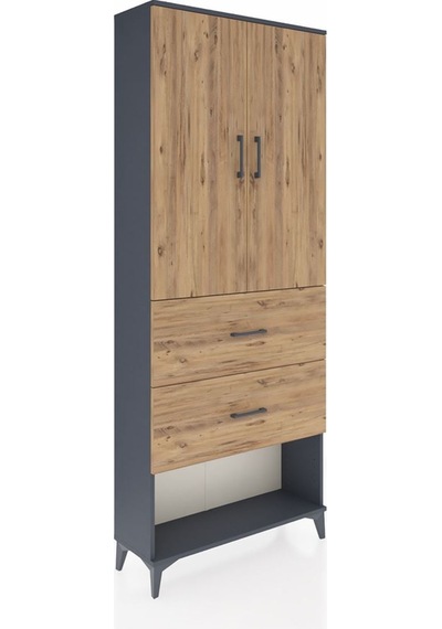 Arges Dolap 2 Raflı 2 Çekmeceli 2 Kapaklı 88x30x221 Antrasit-çam Antrasit