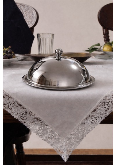 Metal Kulplu Fanus Paslanmaz Çelik Gümüş 18 Cm Tabaklı Kek Pasta Sunum Stand Tepsi Gümüş - 835276746
