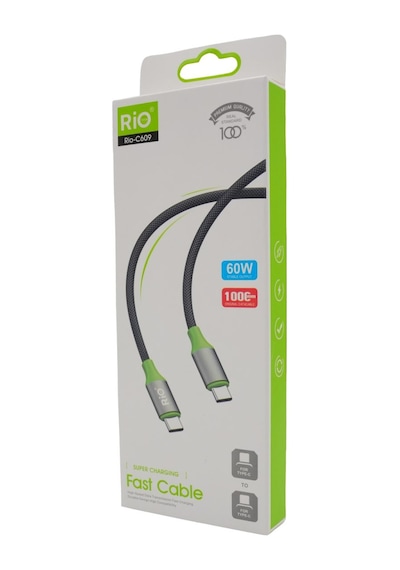 Rio Type-c To Type-c Kablo 60w Gücünde 1 Metre Uzunluğunda Kaliteli Sağlam Kablo