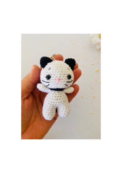 Adenya Sepeti Amigurumu Beyaz Kedi Anahtarlık