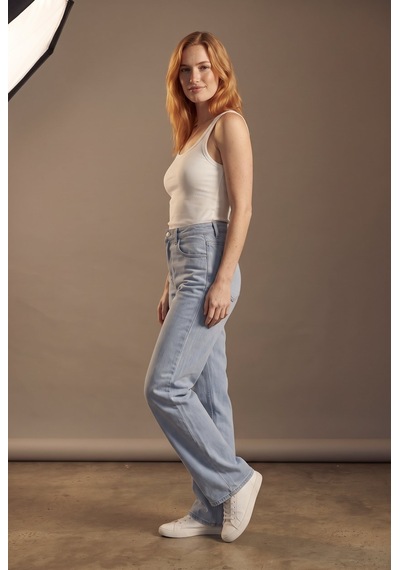 Soulshae Yüksek Bel Kemerli Geniş Paça Kot Pantolon Mavi