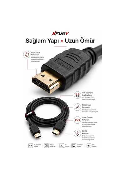 Fury 1.5 Metre Hdmı Kablo 4k Ultra Hd Hdmı 1.4 18gbps Ethernet Arc 3d Full Hd Tv Ps5 Laptop