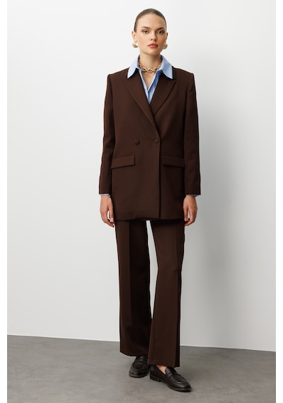 Mizalle Oversize Kahverengi Kruvaze Blazer Ceket Kahverengi