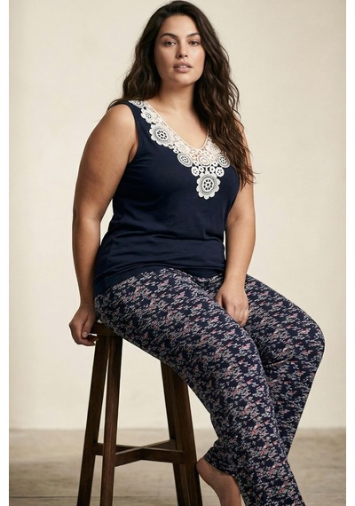 Siyah İnci Desenli Büyük Beden Battal Boy Viskon Örme Pijama Takım 26120973 Lacivert