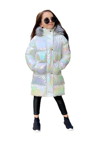 Quzucuk Kids 3 Çınar Kız Çocuk Petrol Beyaz Uzun Şişme Mont Bej