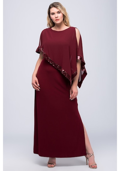 Şans Kadın Bordo Şifon Ve Payet Detaylı Abiye Elbise 65n23491-bordo Bordo