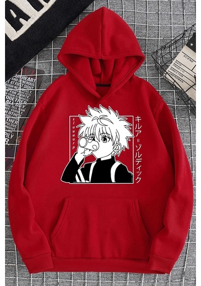 Uyguntarz Unisex Killua Zoldyck Baskılı Sweatshirt Kırmızı