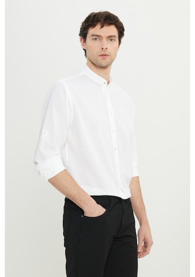 AC&Co / Altınyıldız Classics Erkek Beyaz Keten Comfort Fit Rahat Kesim Hakim Yaka Flamlı Gömlek Beyaz AC&Co / Altınyıldız Classics Erkek Beyaz Keten Comfort Fit Rahat Kesim Hakim Yaka Flamlı Gömlek Beyaz