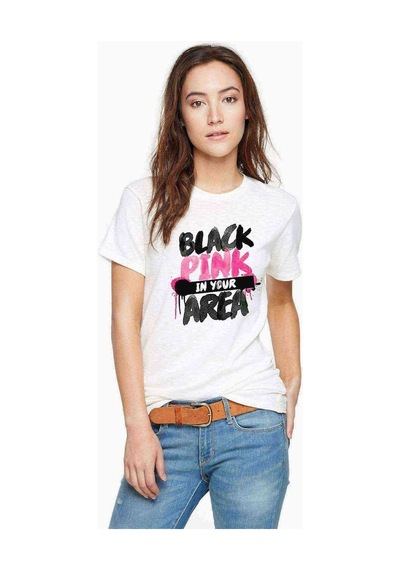 Black Pink In Your Area Baskılı Beyaz Kadın Tshirt
