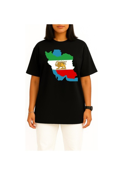 Bahriyeli Collection Oversize İran Bayraklı Harita Göğüs Baskılı Unisex T-shirt Siyah