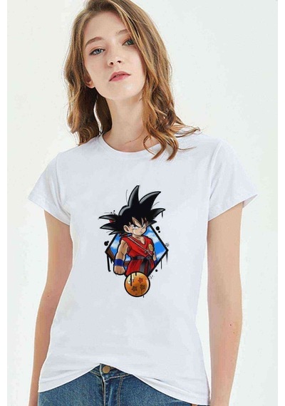 Anime Dragon Ball Baskılı Beyaz Kadın Tshirt (534308865)