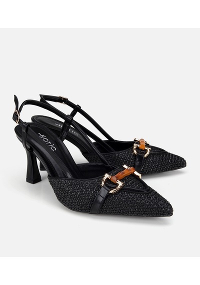 Hotiç Kadın Siyah Hasır Detaylı Tokalı Kısa Topuklu Stiletto 01ayh320810a100 01ayh320810a100