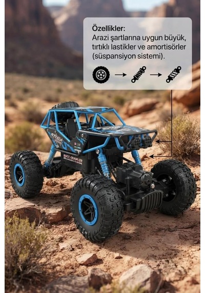 Racing Crew Rock Crawler 1:16 Ölçek 4wd Uzaktan Kumandalı Arazi Aracı - 2.4 Ghz Oyuncak Araba Mavi