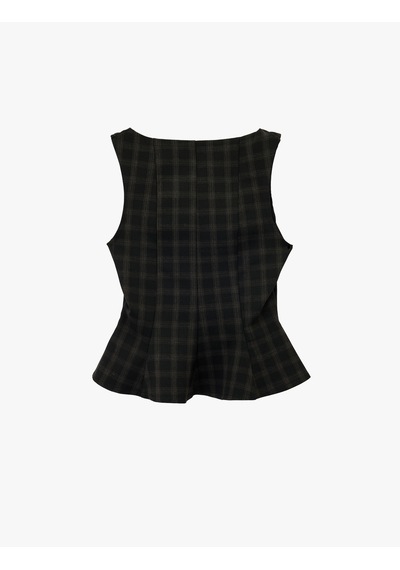 Koton Kare Yaka Kolsuz Ekose Peplum Bluz Siyah Ekose 7wak30001pw Siyah Ekoseli