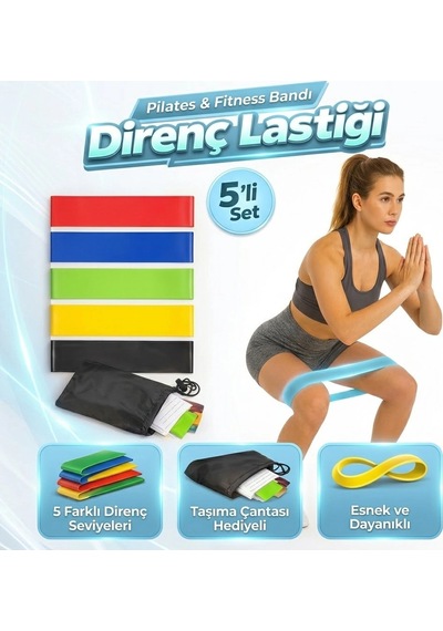 Ultra Emici 5'li Direnç Bant Seti İle Fit Kalın Taşıma Çantası Dahil Çok renkli