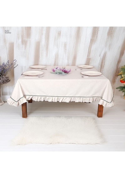 Dnc Home Tekstil Ham Keten Özel Seri Fırfırlı Masa Örtüsü Krem