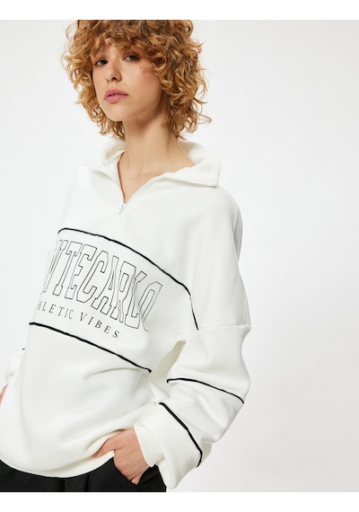 Koton Oversize Sweatshirt Yarım Fermuarlı Kolej Baskılı Şardonlu Ekru 5wal10035ık Ekru Koton Oversize Sweatshirt Yarım Fermuarlı Kolej Baskılı Şardonlu Ekru 5wal10035ık Ekru