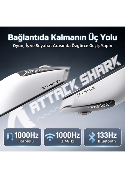 Attack Shark X11 Pro V2 Tft Ekranlı Şarj Standlı Kablosuz Oyuncu Faresi Standart