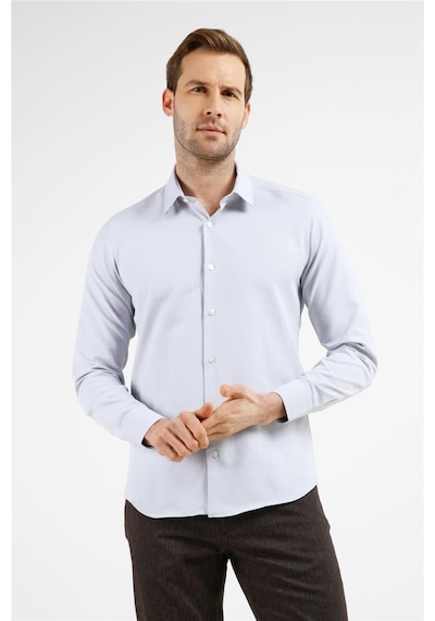 İmza Gri Kendinden Desenli Sert Yaka Uzun Kol Cepsiz Slim Fit Pamuklu Gömlek 1004255283 Gri