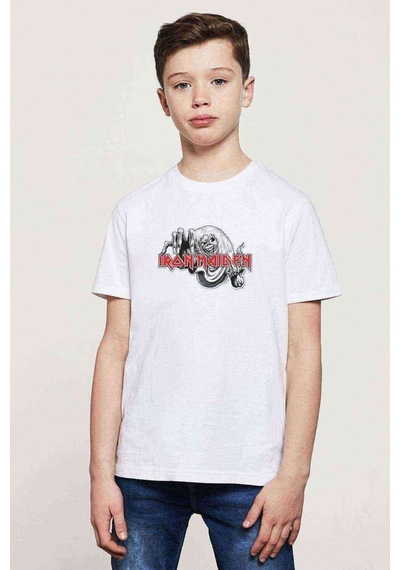 Tshirthane Iron Maıden Number Of The Beast Baskılı Unisex Çocuk Beyaz T-Shi