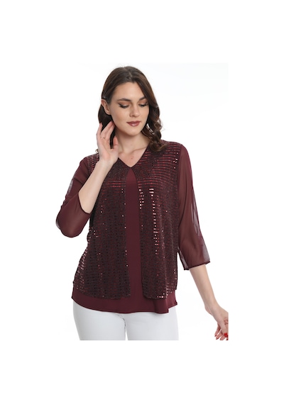 Ella Camelia Kadın Kolları Tül Detaylı Bluz 19E040 Bordo