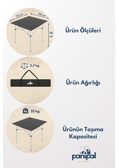 Panipal Alüminyum, Katlanabilir Kamp Ve Piknik Masası, Askılı Çantasıyla Siyah