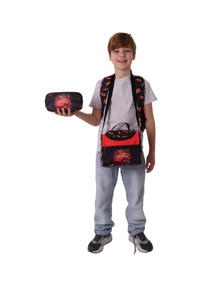 Kaukko Kids Rust Eze Kırmızı - Siyah Renk Erkek Çocuk Üçlü İlkokul Okul Çantası Seti/takımı - Setkk-l5399a