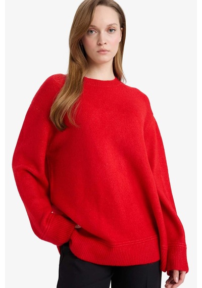 Defacto Loose Fit Bisiklet Yaka Triko Kazak Tunik G7239ax25cwrd328 Kırmızı-rd328