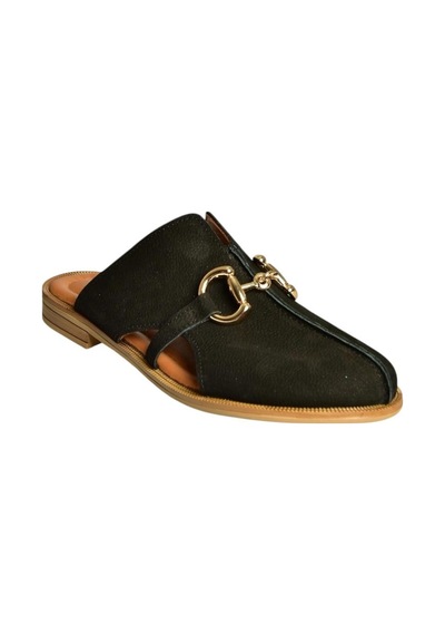 Fox Shoes U944150403 Siyah Hakiki Deri Önü Kapalı Kadın Terlik Siyah-hakiki Deri