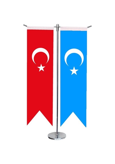 Masa Üstü Kırlangıç Doğu Türkistan + Türk Bayrağı + Krom T Direk